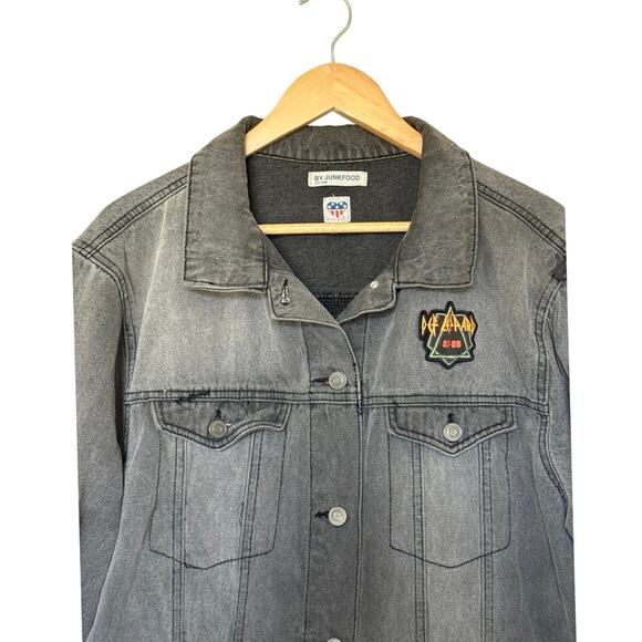 Junk Food Def Leppard 80’s Rock Vintage Oversized Hysteria Jean Jacket Black XL - Picture 7 of 11